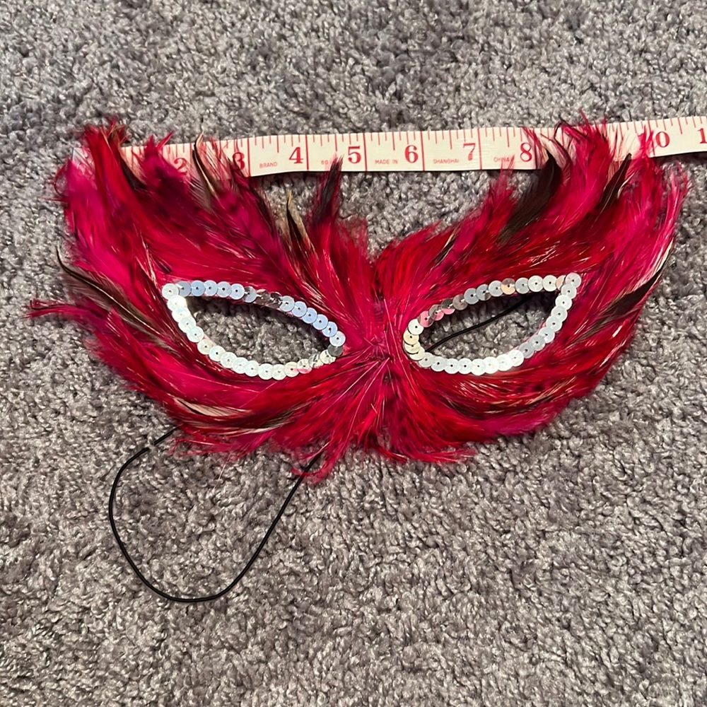 Pink and silver sequined feather eye mask